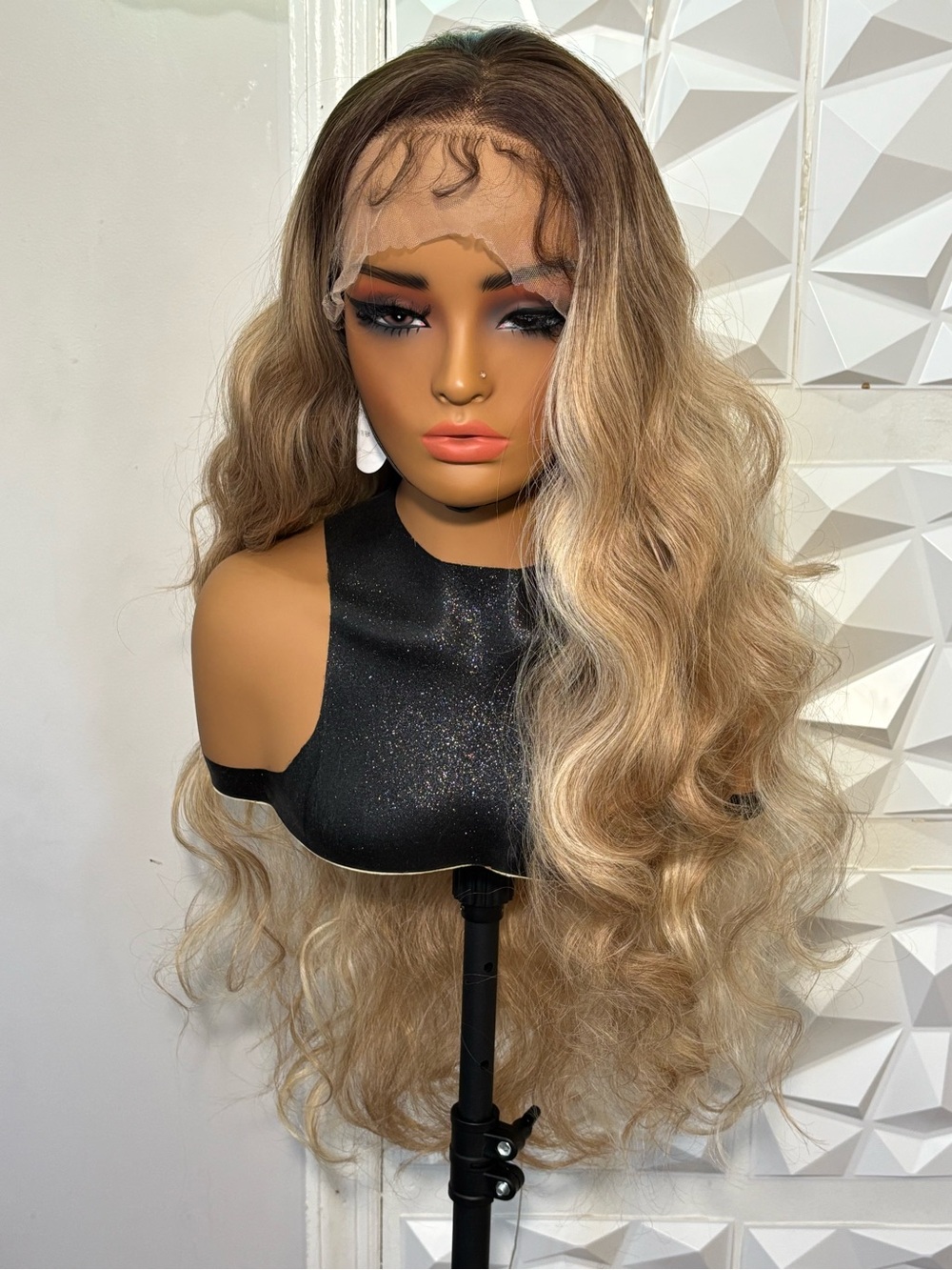 30 Inches HD Frontal Lace Ash Blonde Ombre Body Wave Wig | Heat-Safe Hair Blend